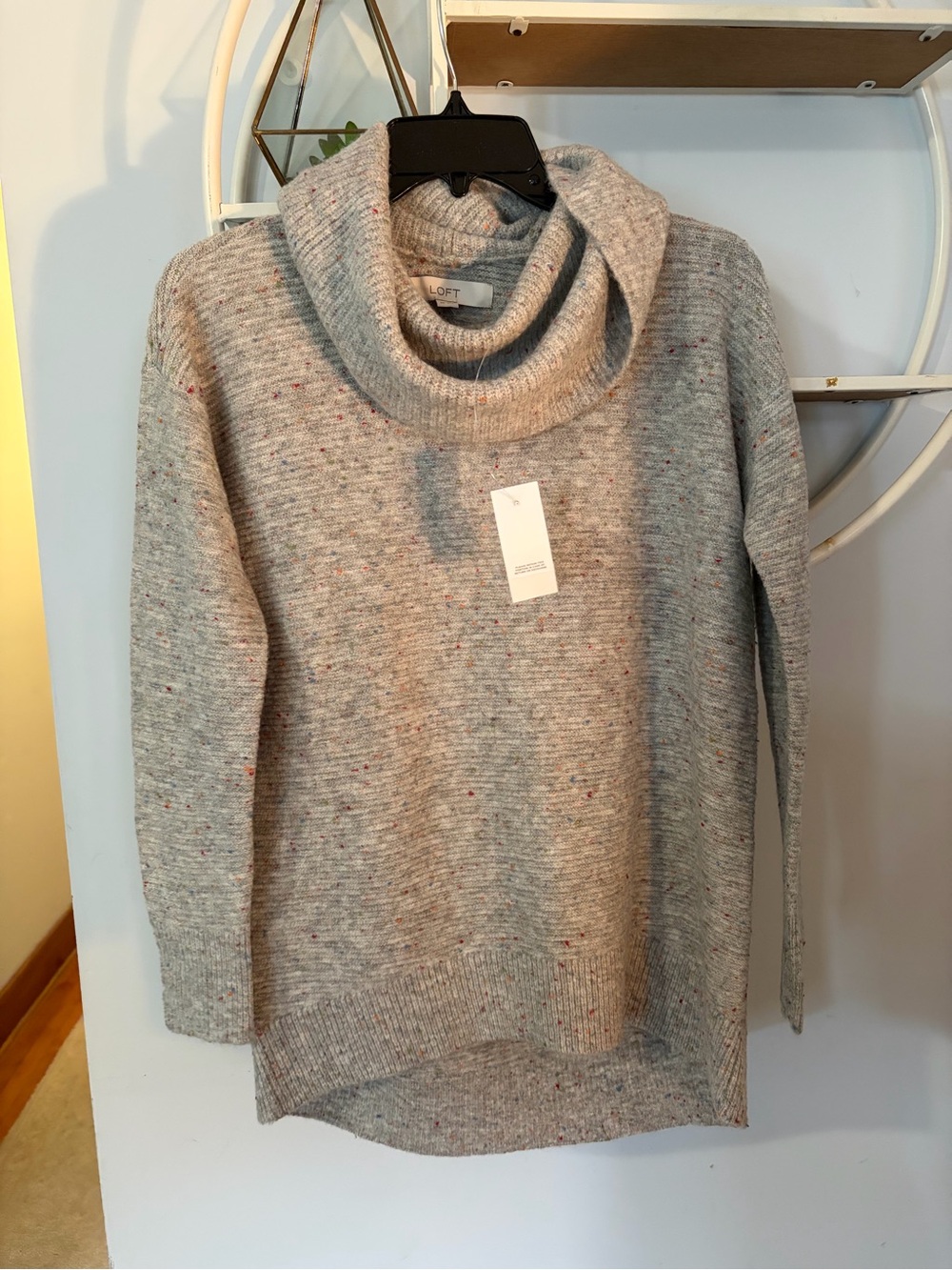 LOFT Women’s XS Extra Small Gray Grey Cozy Speckled Cowl Neck Sweater NWT